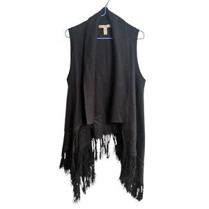 American Rag‎ Black Fringe Knit Sleeveless Sweater sz Medium